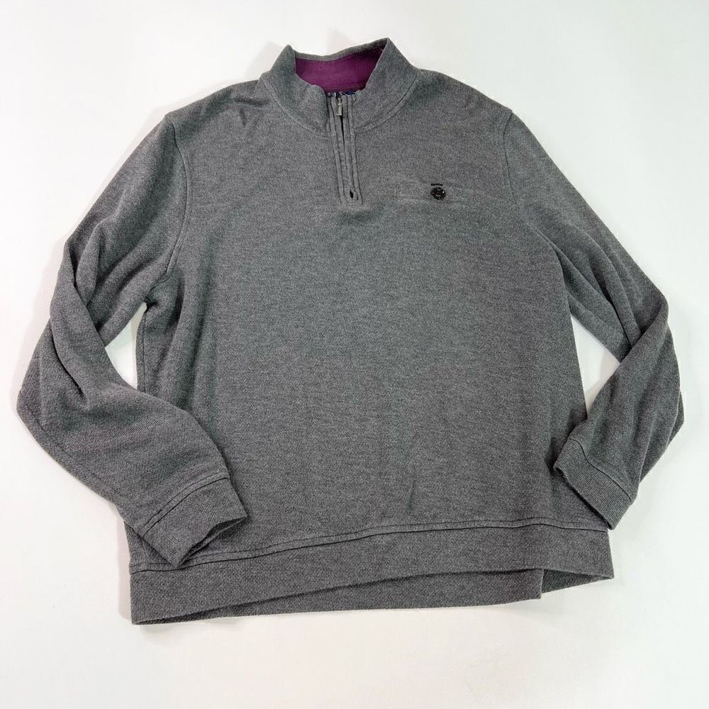 Ted Baker London Sweater Shirt Mens 3XL Gray Cotton Blend Mock Neck Long Sleeve